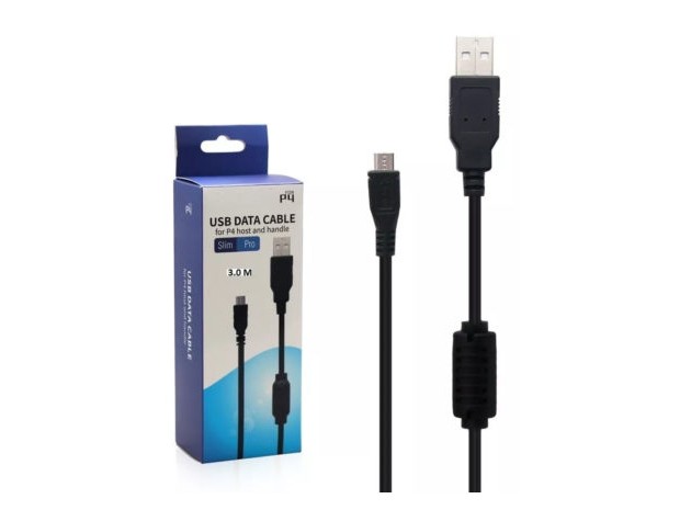 &uu CABLE CARGADOR JOYSTICK PS4 CON FILTRO + CAJA 3 MTS